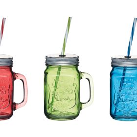 Coloured Glass Jar Straw Home Made KitchenCraft