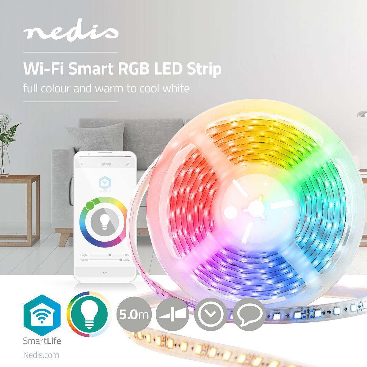 Smart WiFi LED White Multi Colour Strip Nedis
