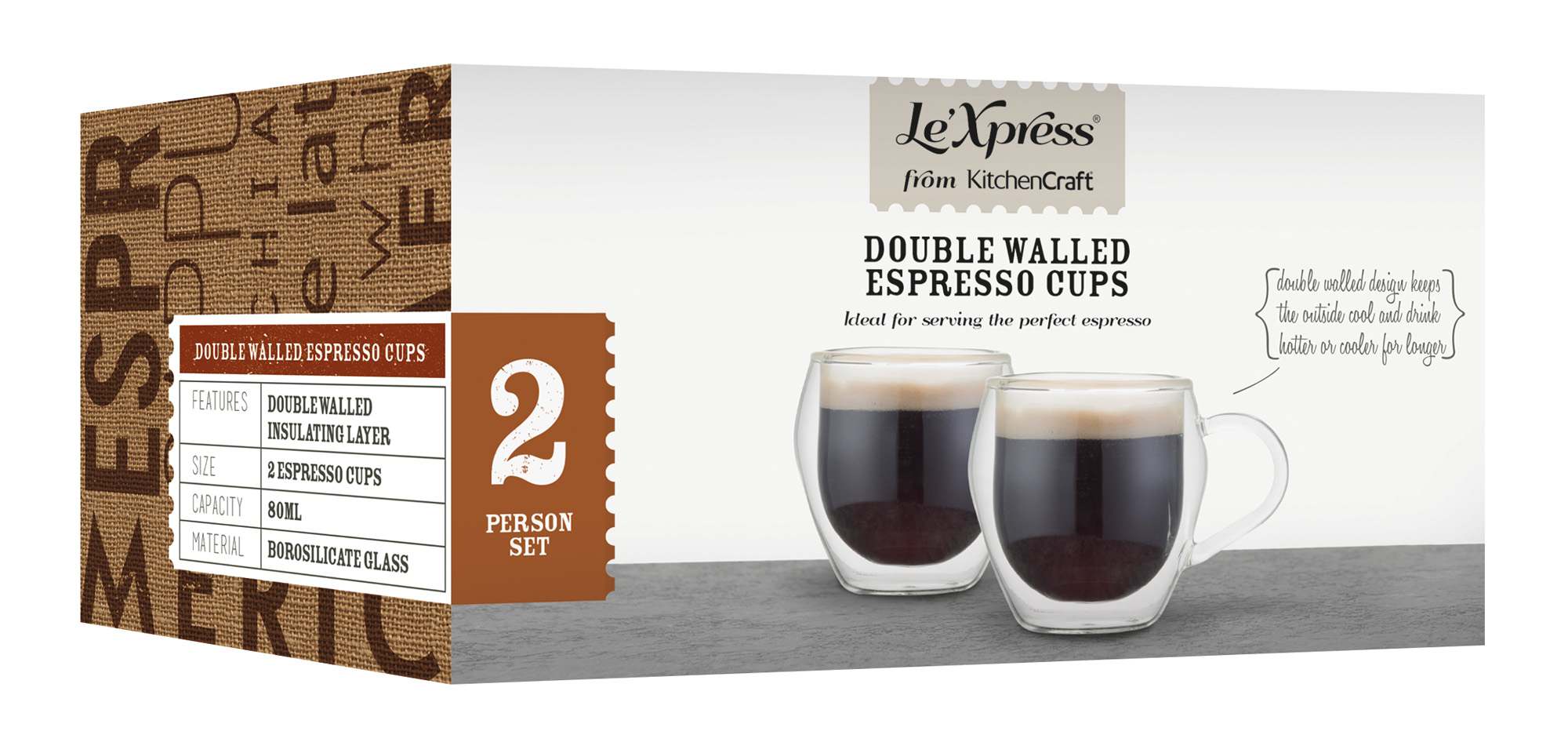 Glass Espresso Cups Le’Xpress Double Walled Glass Espresso Cups