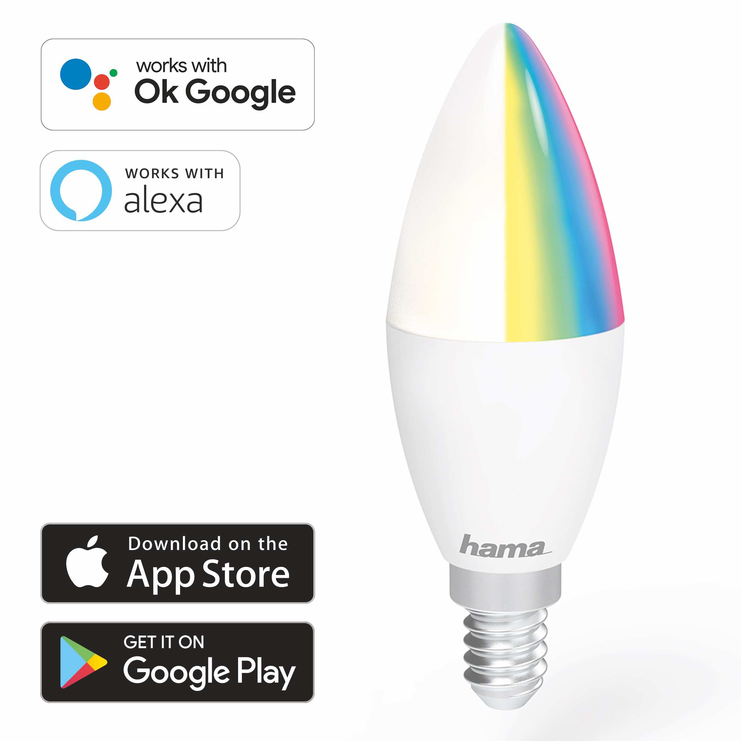 WiFi WLAN LED Smart Bulb E14 RGBW HAMA