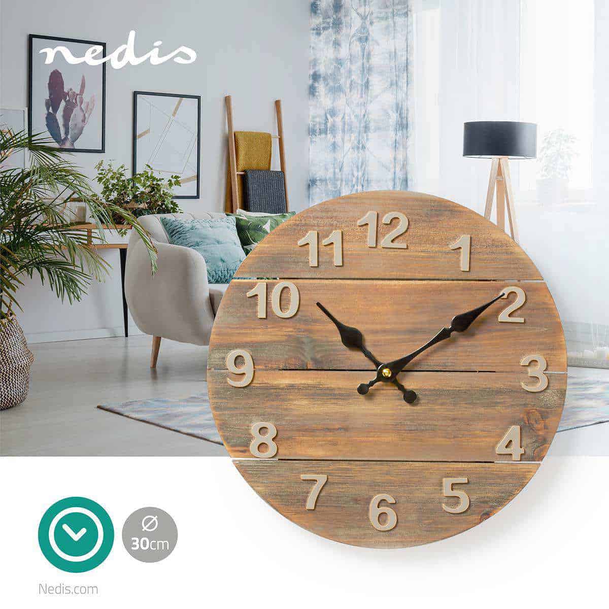 Relógio de parede em madeira 30cm Nedis