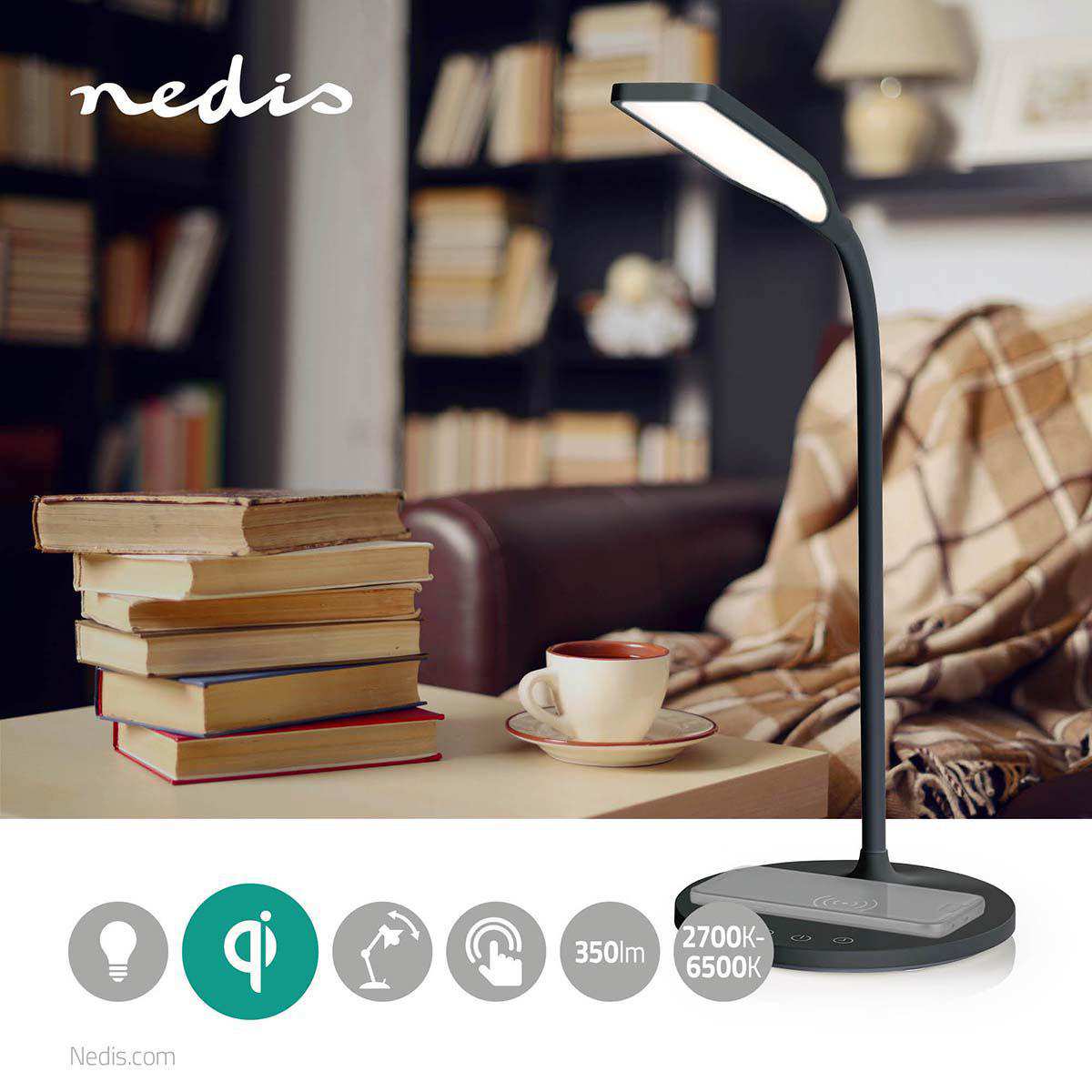 LED galda lampa bezvadu lādētājs QI Nedis