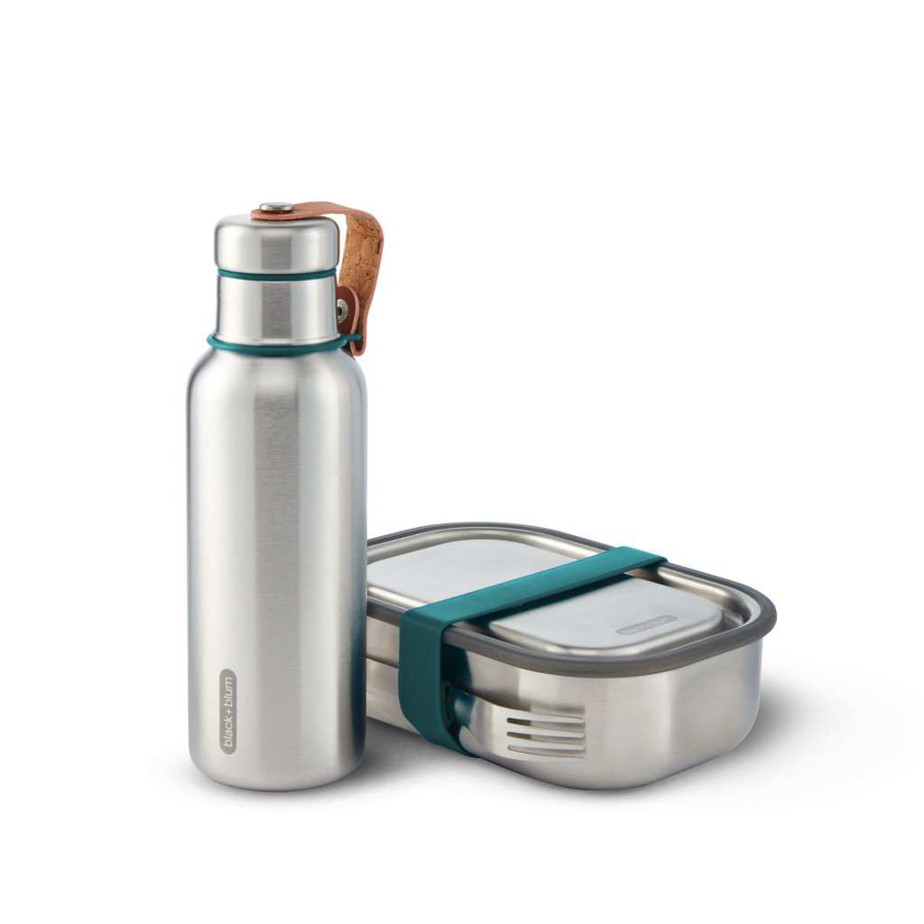 Edelstahl Lunchset Flasche Lunchbox Schwarz Blum