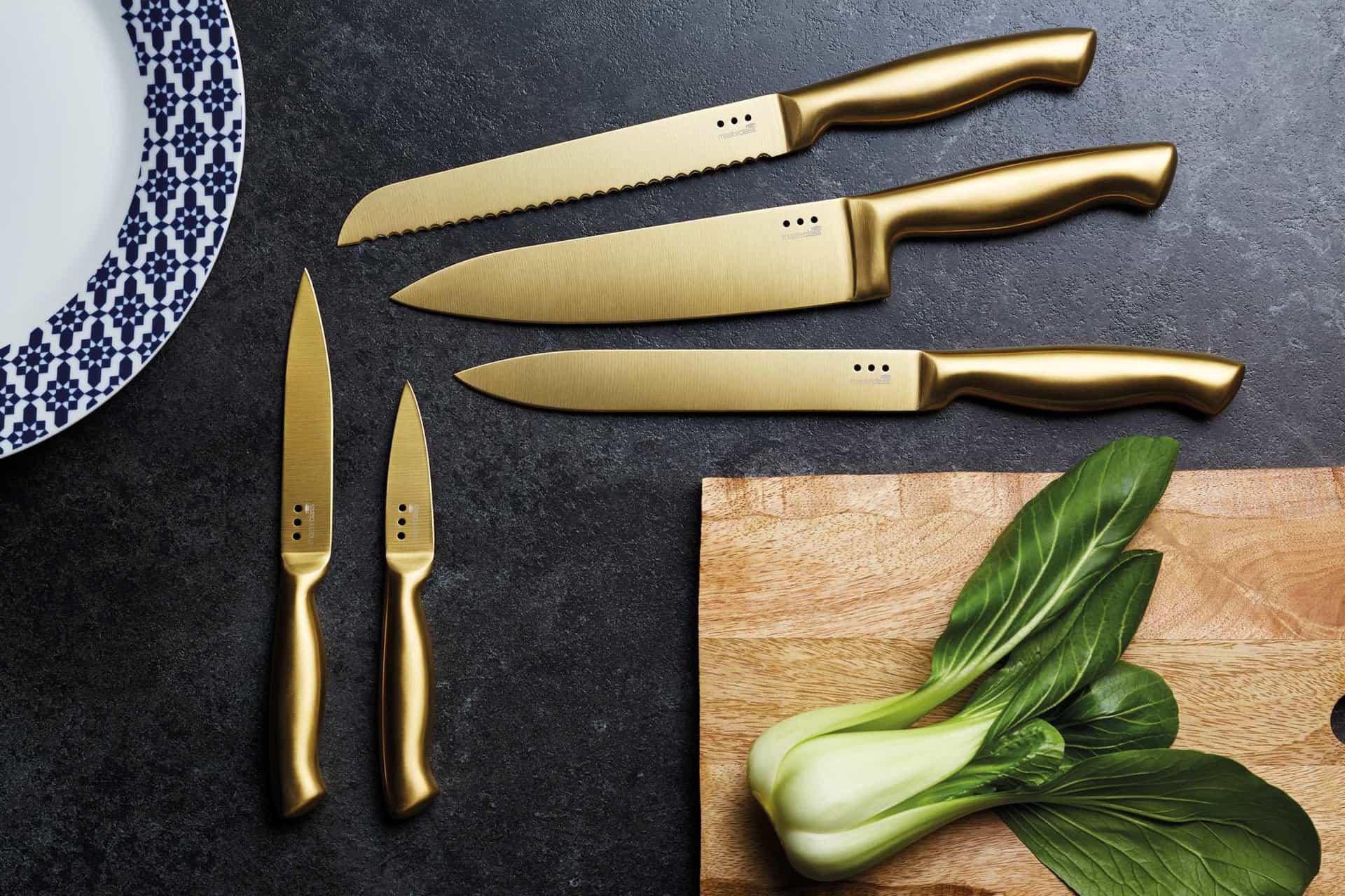 Brass Copper Colour Kitchen Knife Set with Block MasterClass