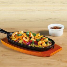 Iron Sizzle Platter Wooden Board KitchenCraft Oriental