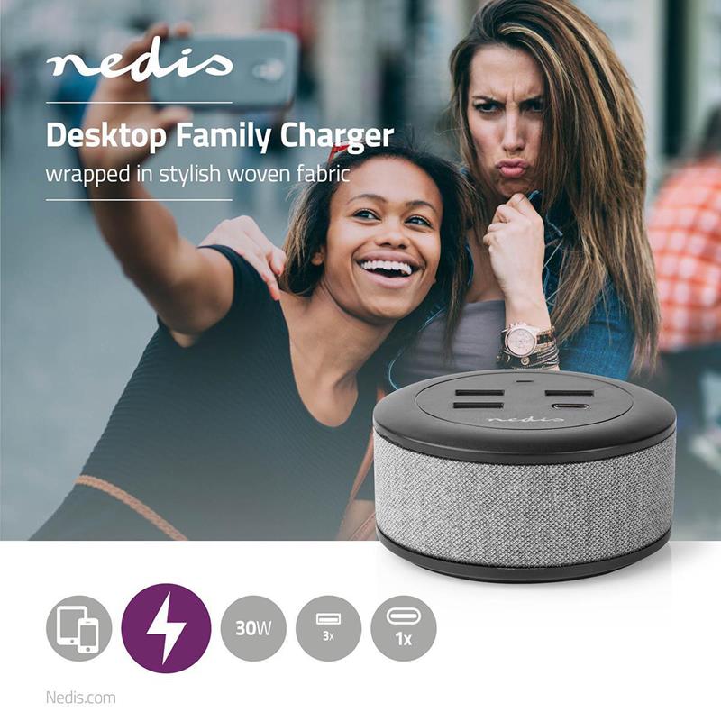Nedis Quick Desktop Charger – 30W – 3xUSB-A/1xUSB-C