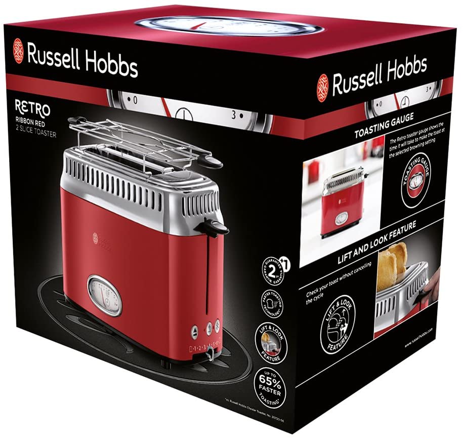 Russell Hobbs Retro 2 Slice Toaster Ribbon Red 21680-56