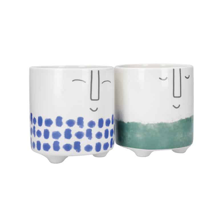 KitchenCraft Set of 2 Ceramic Plant Pots – Happy Face