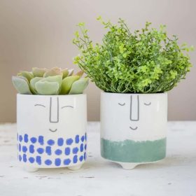 KitchenCraft Set of 2 Ceramic Plant Pots – Happy Face