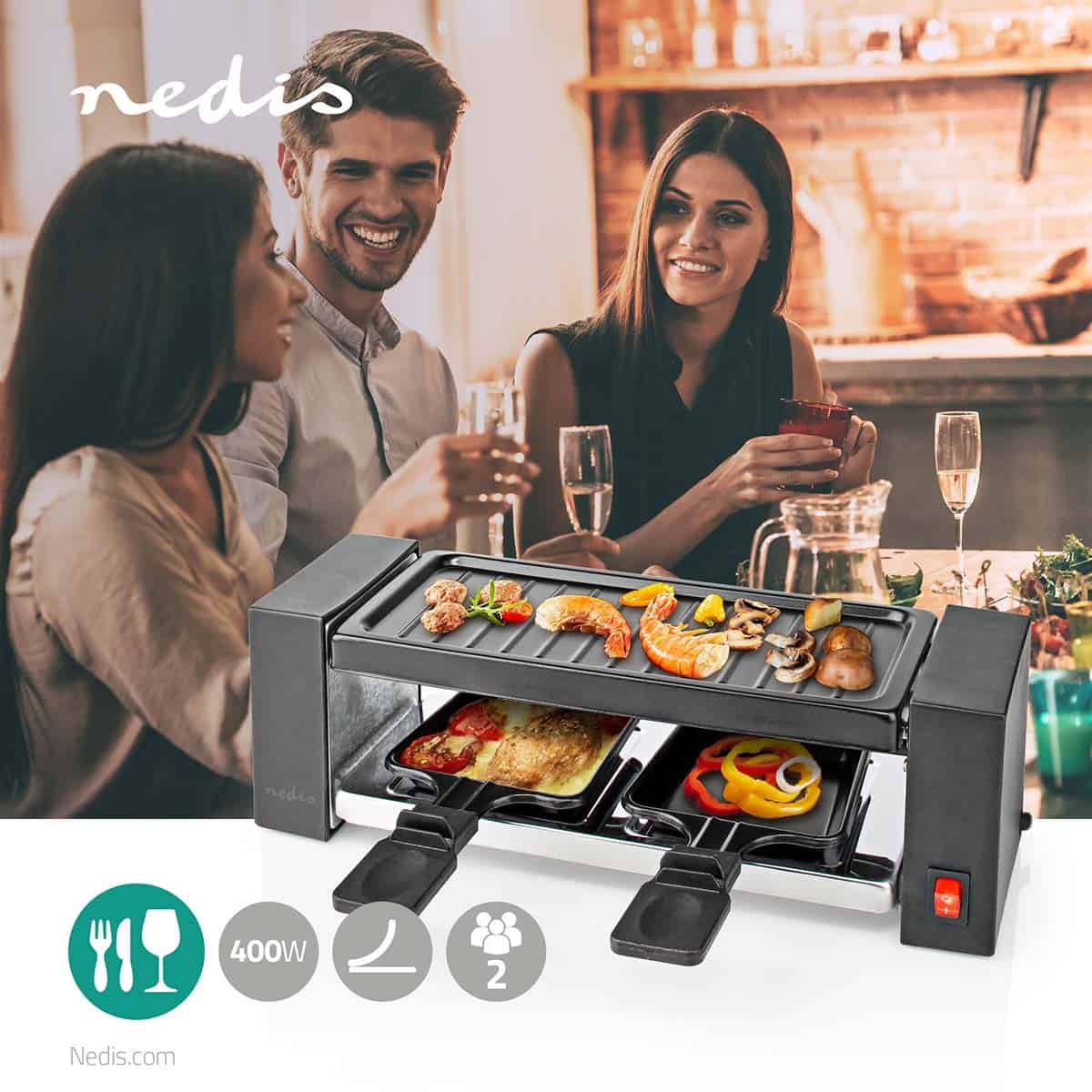 Nedis Gourmette Grill Raclette 2 osoby Prostokąt