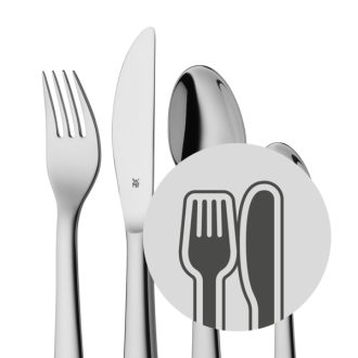 The six-piece set was designed specifically with child safety in mind: a gently serrated knife, spoon rims with rounded edges and a fork with short, dull tines.