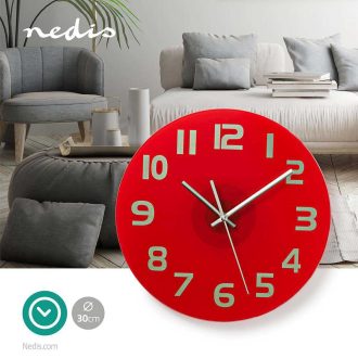 Nedis Wall Clock Glass 30cm - Red