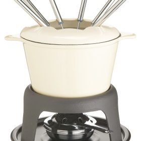 Juego de fondue esmaltado de hierro fundido MasterClass - Crema