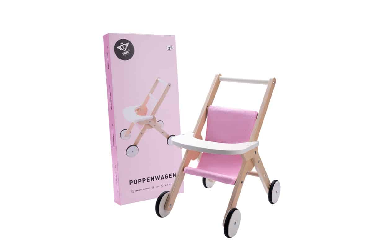 Angel Toys Wózek dla Lalek Drewniany - Różowy