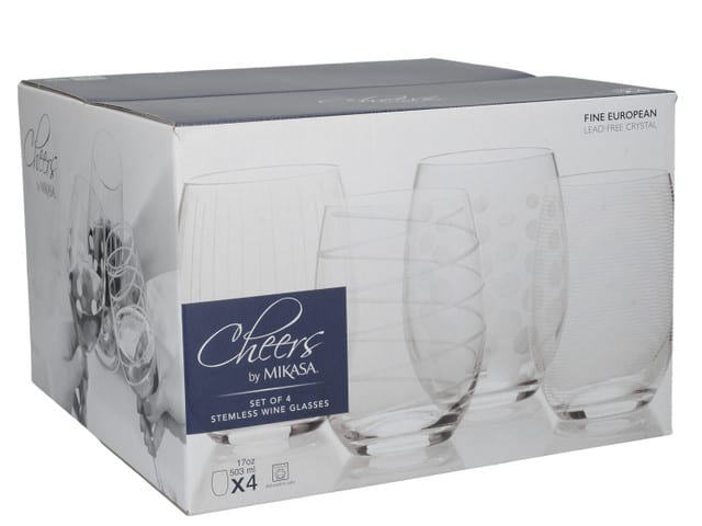 Mikasa Cheers Etched Crystal Stemless Wine Glasses - 4pcs.