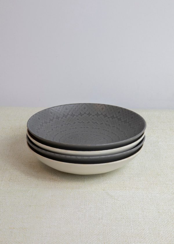 KitchenCraft Stoneware Pasta Bowl Embossed Grey - set 4 pcs