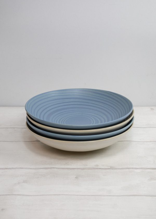 KitchenCraft Stoneware Pasta Bowl Blue/Cream - set 4 pcs