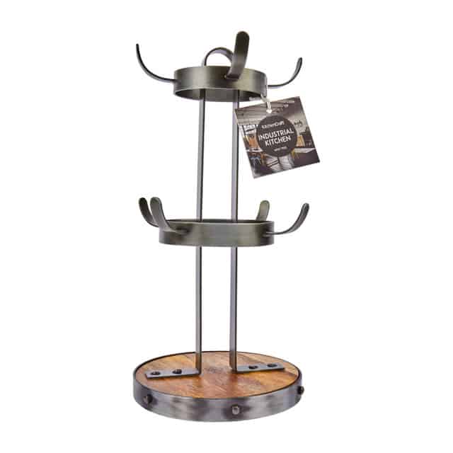 Industrial Kitchen Metal / Wooden Mug Tree Stand