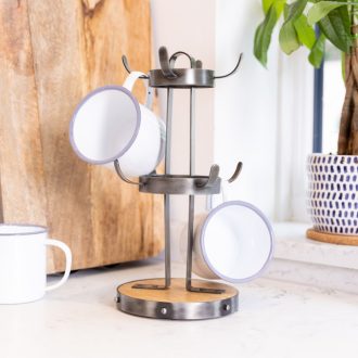 Industrial Kitchen Metal / Wooden Mug Tree Stand