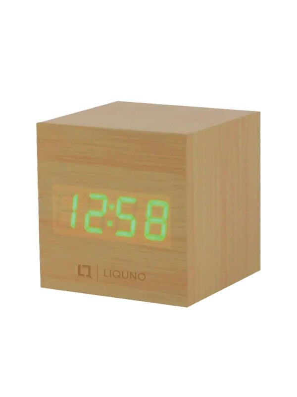 Liquno Nissi Green Line Bamboo Alarm Clock – Natural Wood