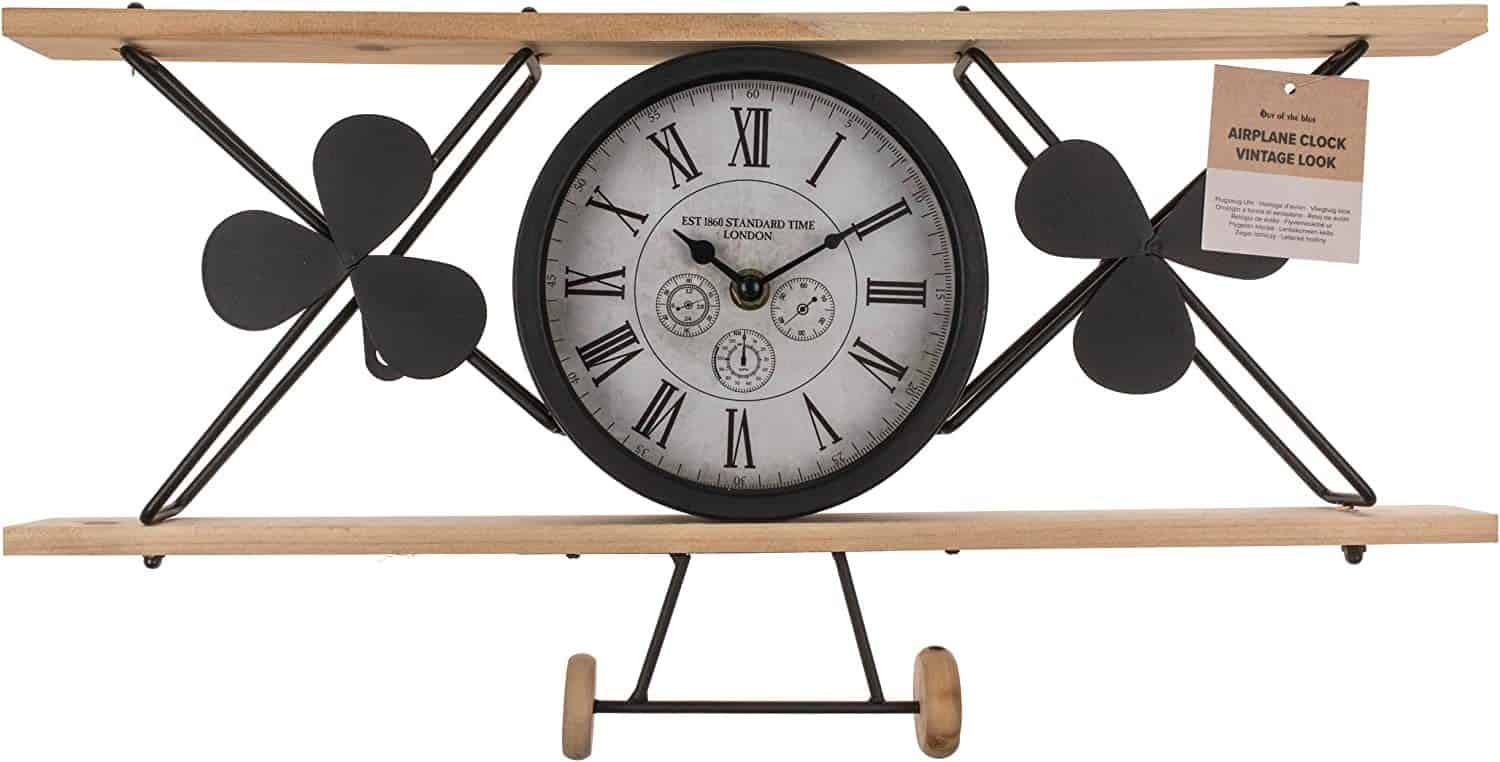 Out_of_the_Blue_Airplane_Clock_Metal_and_Wood_Vintage