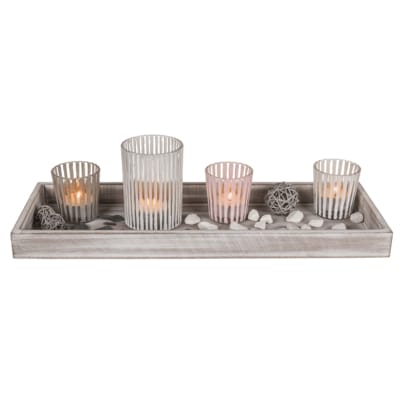 Out of the Blue Wooden Plate with 4 Tealight Holders