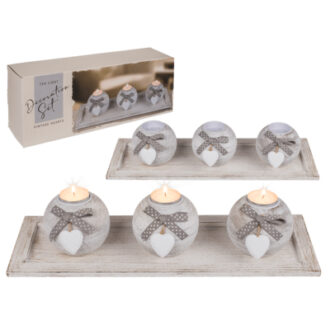 Out of the Blue Wooden Plate with 3 Ball Tealight Holders