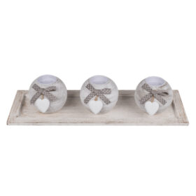 Out of the Blue Wooden Plate with 3 Ball Tealight Holders