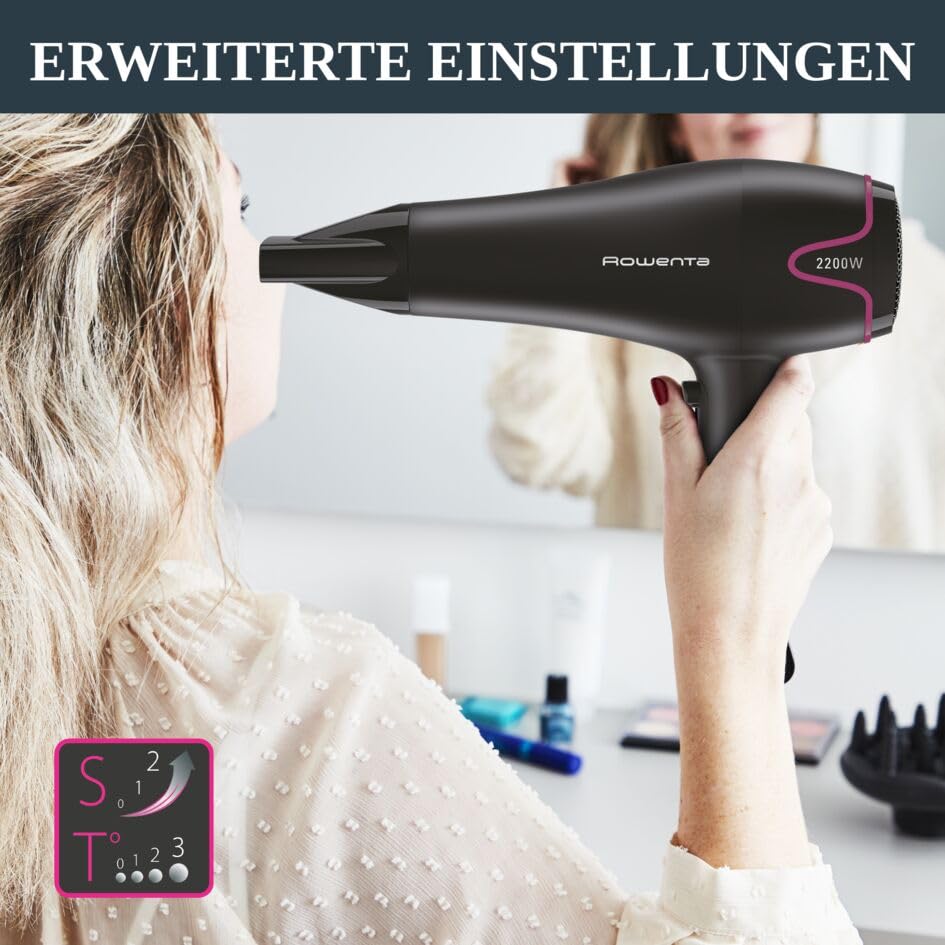 Rowenta Hair Dryer Elite Motion Dry | 2200W | Black/Pink