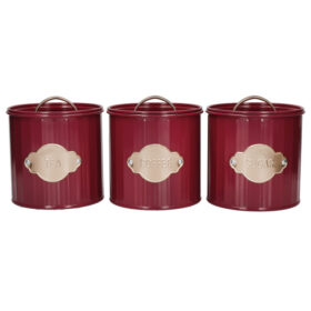 KitchenCraft Tea Coffee Sugar Canister 1L 3pcs. - Burgundy