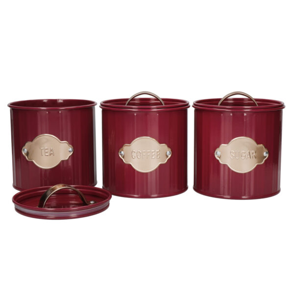 KitchenCraft Tea Coffee Sugar Canister 1L 3pcs. - Burgundy