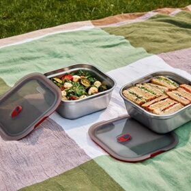 Black + Blum Steel Food Box Square | Grey/Red | Small