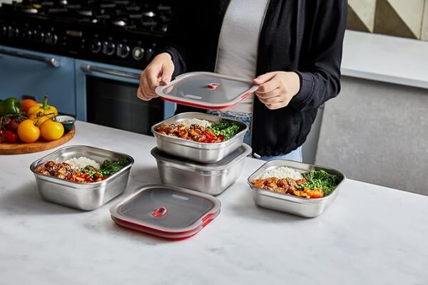 Black + Blum Steel Food Box Square | Grey/Red | Large