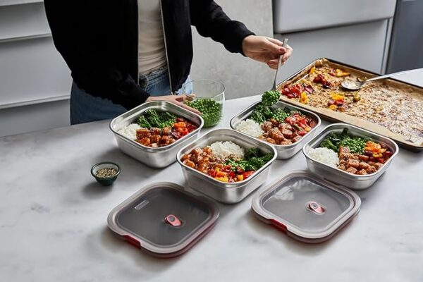 Black + Blum Steel Food Box Square | Grey/Red | Large