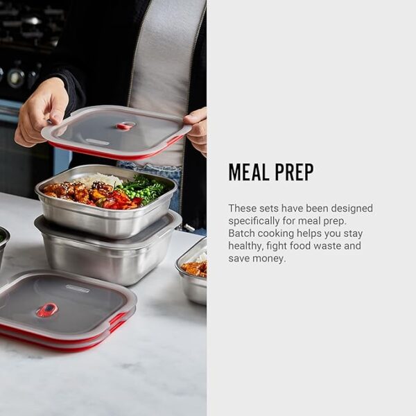 Black + Blum Steel Food Box Square | Grey/Red | Large