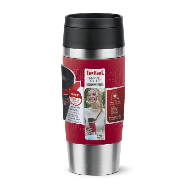 Tefal Classic Travel Mug Stainless Steel | 0.36L | Red