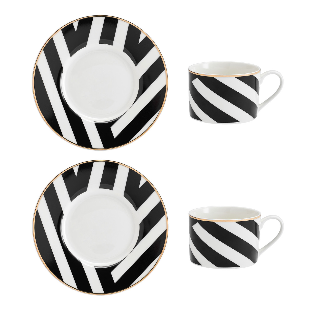 Mikasa Luxe Deco China Tea Cups Set - 2pc - Geometric Black/White