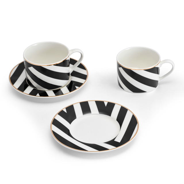 Mikasa Luxe Deco China Tea Cups Set - 2pc - Geometric Black/White