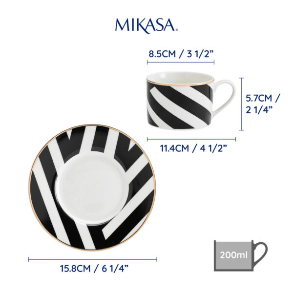 Mikasa Luxe Deco China Tea Cups Set - 2pc - Geometric Black/White