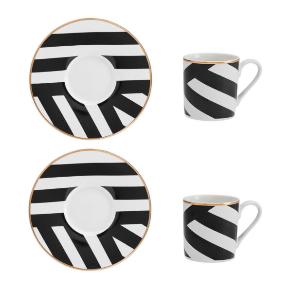 Mikasa Luxe Deco China Espresso Cups Set - 2pc - Geometric Black/White