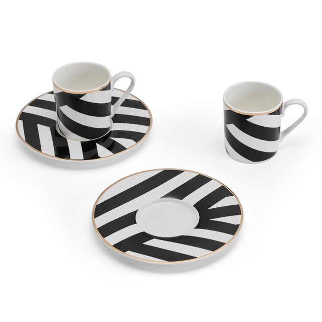 Mikasa Luxe Deco China Espresso Cups Set - 2pc - Geometric Black/White