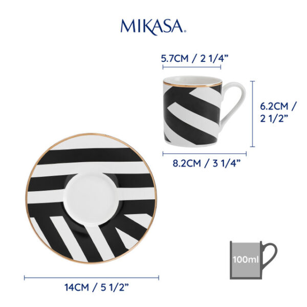 Mikasa Luxe Deco China Espresso Cups Set - 2pc - Geometric Black/White