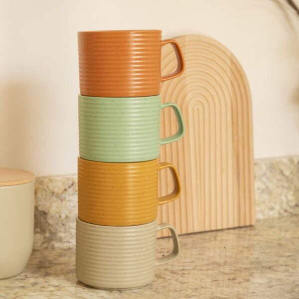 KitchenCraft Idilica Stacking Stoneware Mugs - Set 4pcs | 400ml