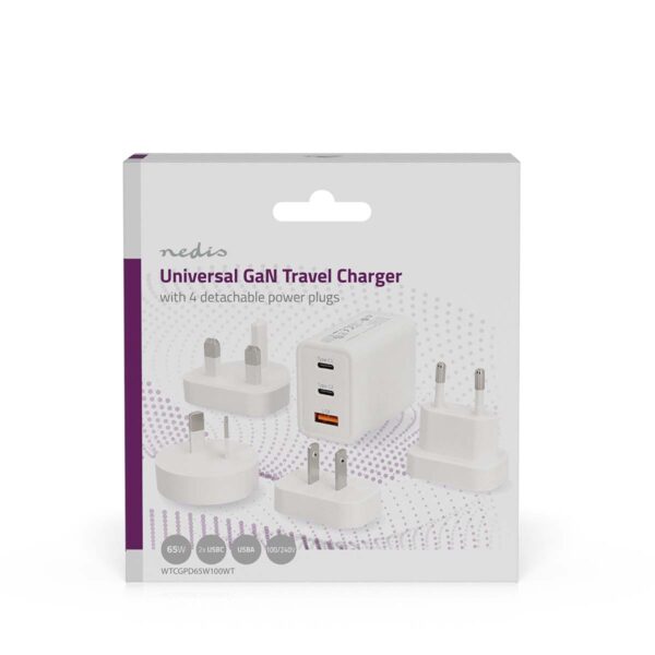 Nedis Travel Adapter | Universal GaN | Power Delivery 65 W | 4 Plugs | White