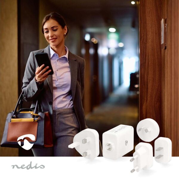 Nedis Travel Adapter | Universal GaN | Power Delivery 65 W | 4 Plugs | White