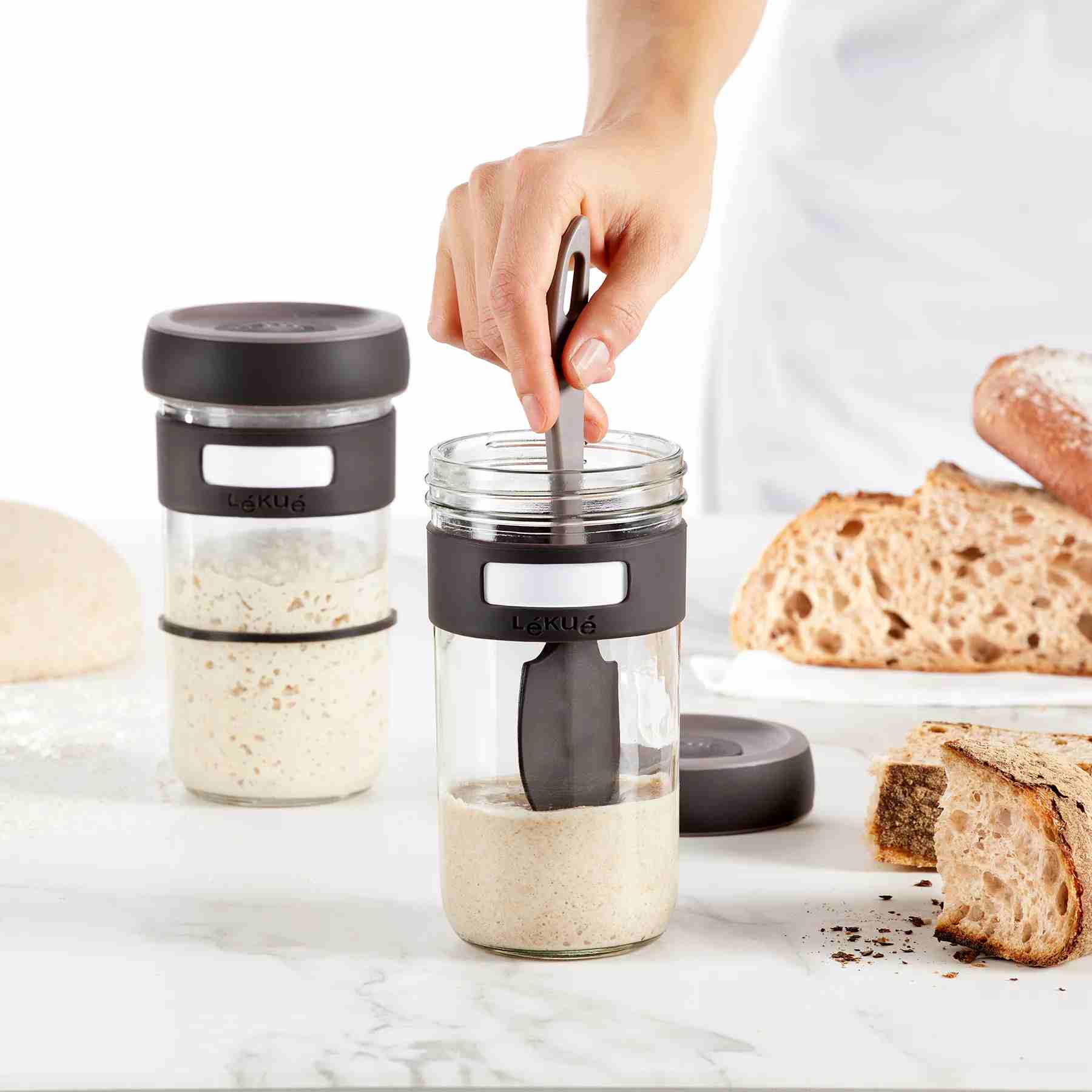 Lékué Sourdough Starter Kit | 2 Glass Jars | Spatula - Image 2