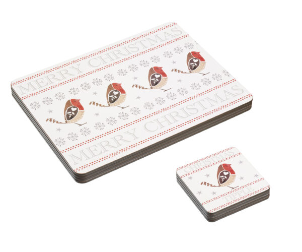 KitchenCraft Red Robn Christmas Placemats/Coasters Set