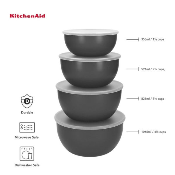 KitchenAid Meal Prep Bowls Set | Lids | 4pcs | Charcoal Grey - Image 2