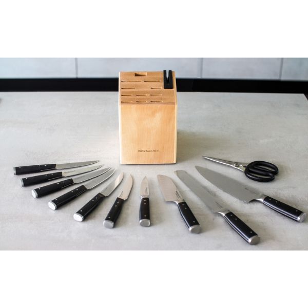 KitchenAid Gourmet Japanese Steel Knife Set | Sharpener | Birchwood | 11pcs - Image 4