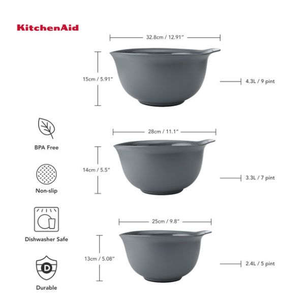 KitchenAid Nesting Mixing Bowl Set | 3pcs | Charcoal Grey - Image 6